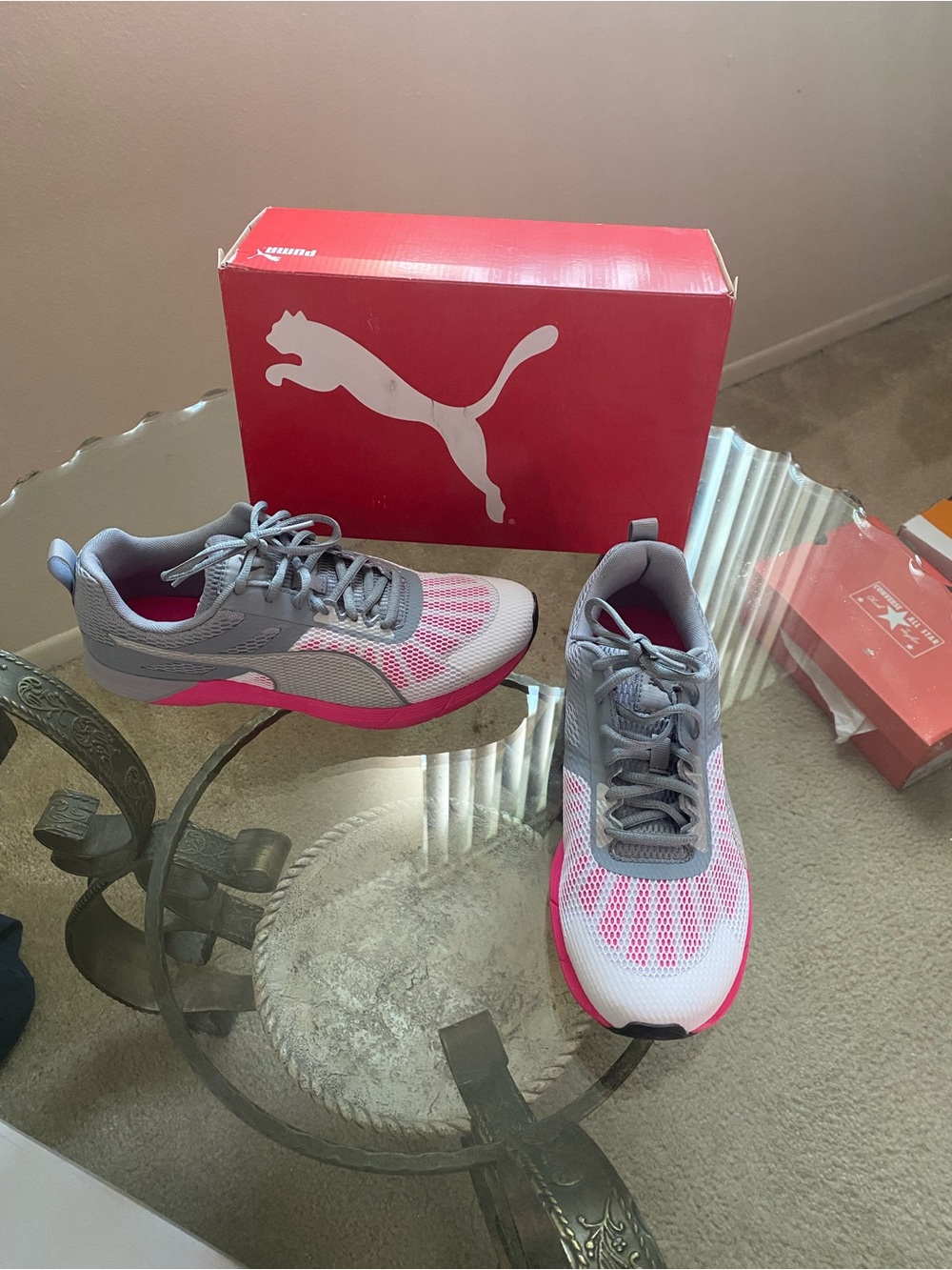 Puma Women's Gray and Pink Mesh Running Shoes